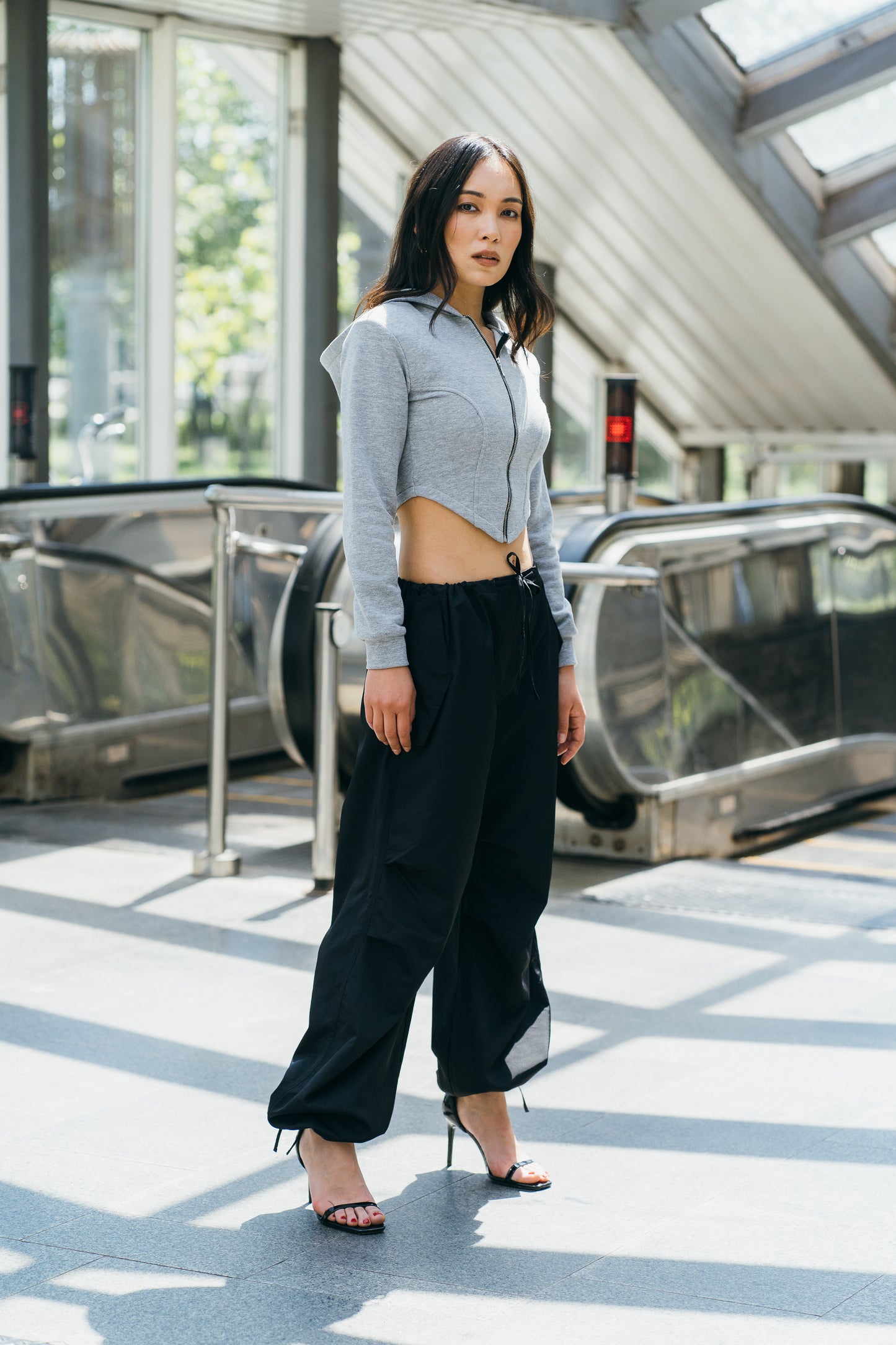 Black Cargo wide pants